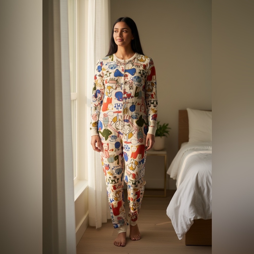 Arborist Unisex Waffle Knit One Piece Pajamas Size M Graphic Print Adult Onesie - Picture 3 of 6